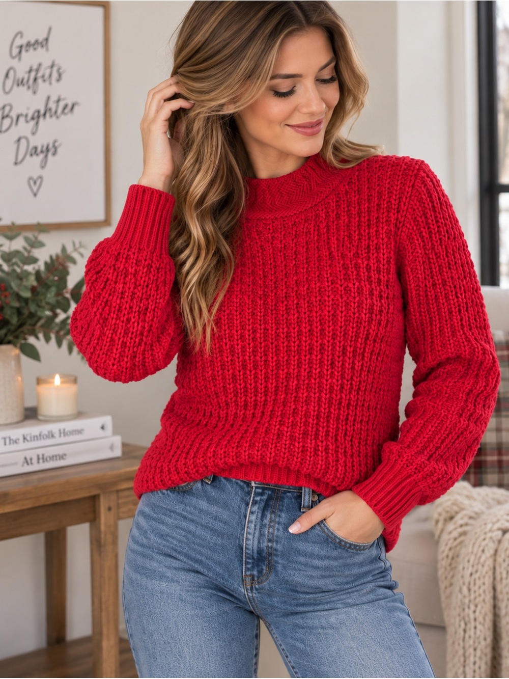 Vintage Stefano World Wide Red Chunky Knit Sweater Shoulder Pads M